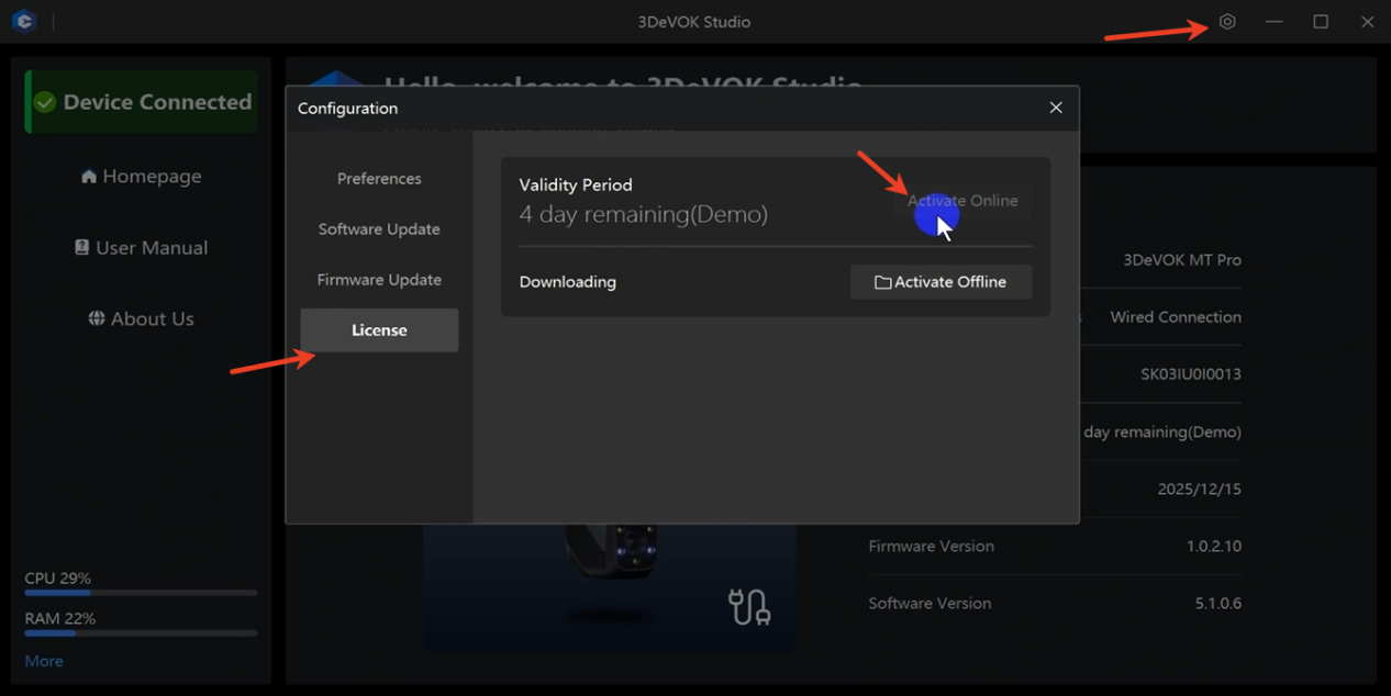 How to Activate License Online in 3DeVOK Studio (New UI version for v5005 and above)